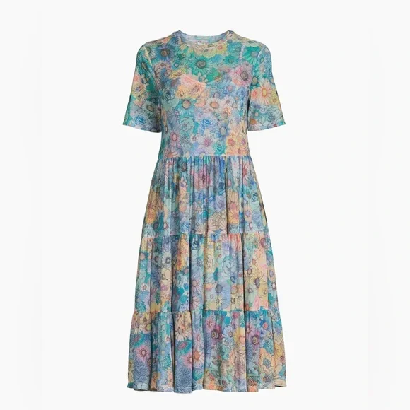 Johnny Was Florentina Mesh Tiered Slip Dress Multi Floral Size Medium - Picture 5 of 16